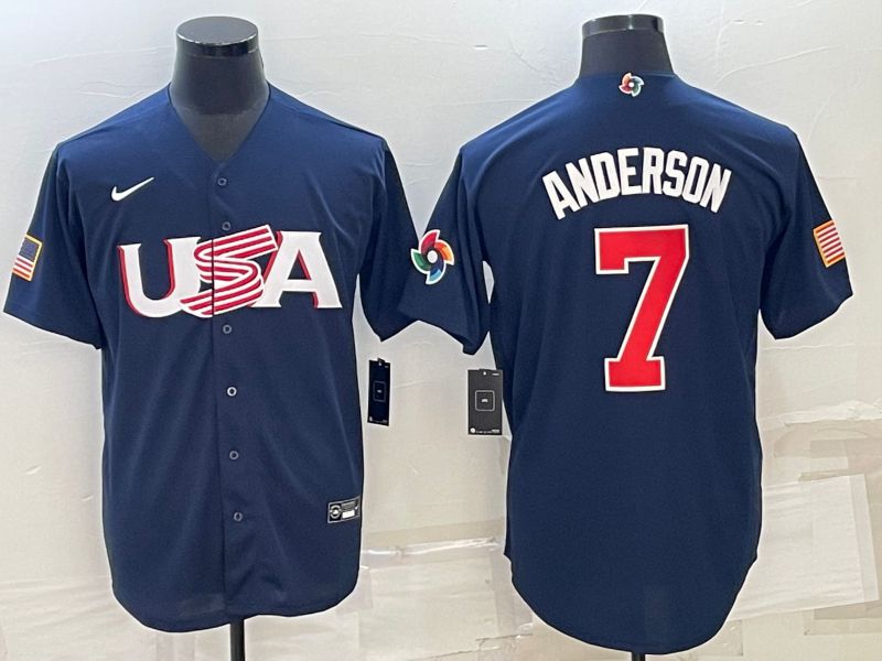 Men 2023 World Cub USA #7 Anderson Blue Nike MLB Jersey7